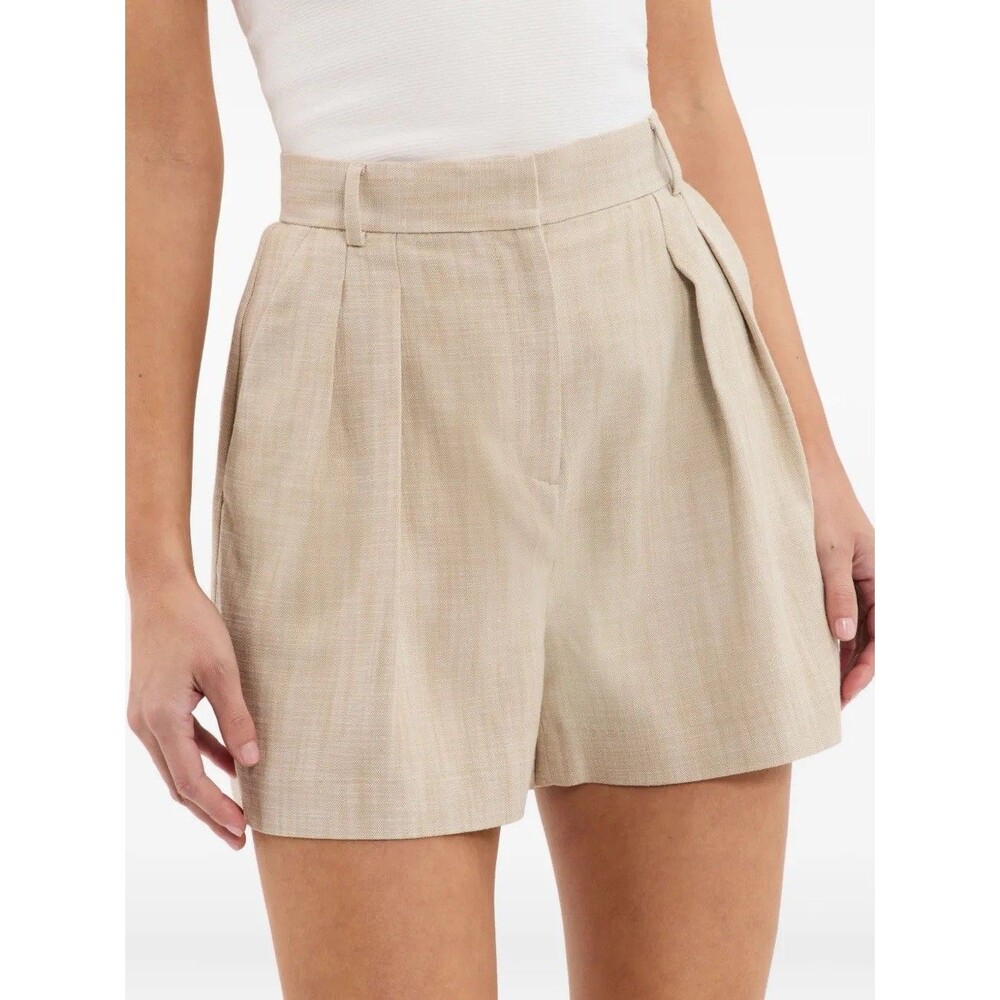 Abercrombie & Fitch Beige Linen Pleated High Rise Women's Shorts Size 14R